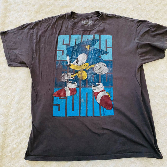 VTG Sonic The Hedgehog Grunge Distressed Sega Cotton T Shirt - Picture 1 of 4